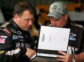 Ryan Newman goes over pre fight strategy with crew chief Tony Gibson Ryan Newman goes over pre fight strategy with crew chief Tony Gibson